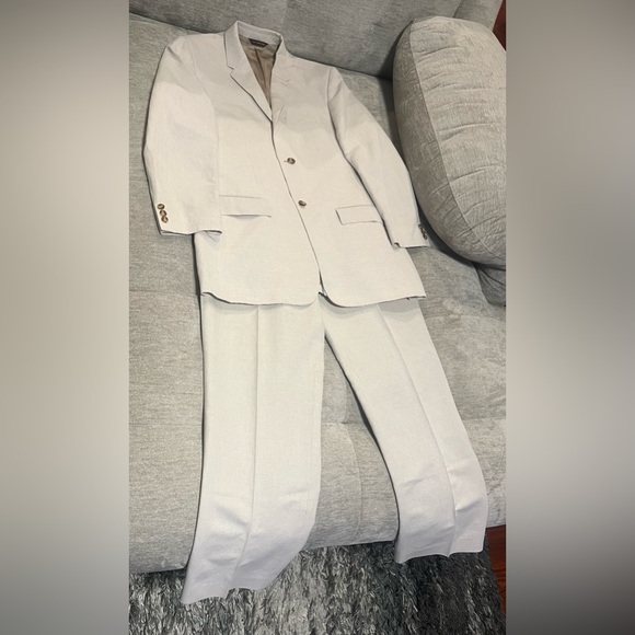 Perry Ellis PVL Texture 2Pcs Suit Jacket/Pants In Natural Linen Size 44R & 34/29 - Picture 4 of 16